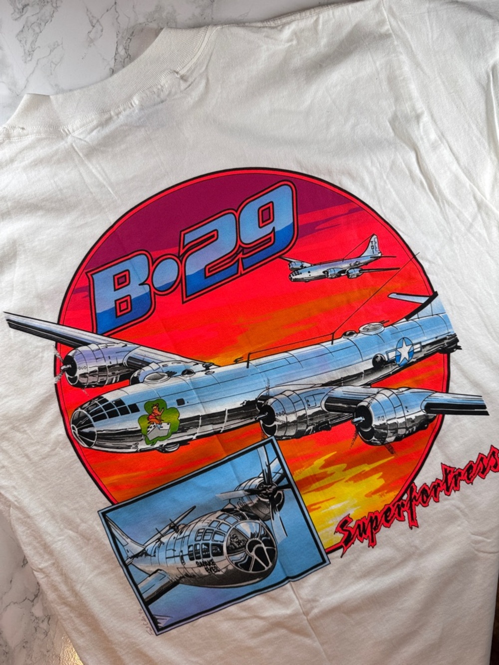 All Sport Proweight Vintage 90s B-29 Bomber Graphic Tee L Made in USA